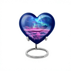 Urne funéraire souvenir coeur bleu Aurora Light pour cendres humaines petite urne souvenir décorative avec support et sac en velours gratuit - Product Image 1