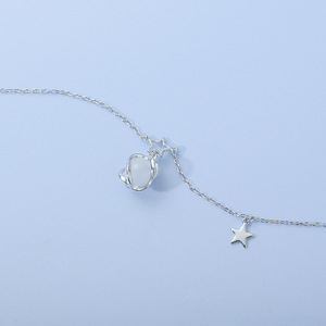 Starry Cat's Eye Stone Necklace For Women Silver Chain Star Pendant Elegant Clavicle Jewelry Everyday Wear Geometric Design - Product Image 3