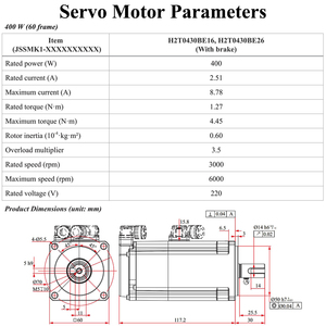 Kit de Motor AC Monofásico de 220V con Codificador Absoluto de 17 Bits, IP67, 400W, 3000 RPM, Accionamiento por Pulsos, Impermeable, con Servo - Product Image 3