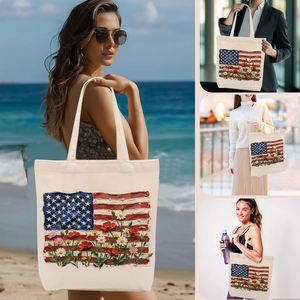 Sac fourre-tout en toile pour le 4 juillet, sac à bandoulière patriotique américain en toile pour les courses, le shopping, la plage, le travail - Product Image 1