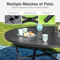 Table de jardin ronde pour 6 personnes, 54 pouces, grande table en métal inoxydable avec trou pour parasol, résistante aux intempéries, pour cour et parc