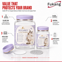 Emballages personnalisés en pots PET RPET transparents avec bouchon à vis violet, étiquette à joint en feuille, recyclables, service d'usine OEM ODM, pots PET avec couvercles