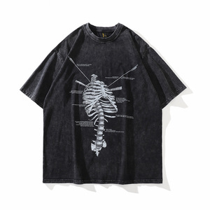 Camiseta <span class=keywords><strong>de</strong></span> Manga Corta con Estampado <span class=keywords><strong>de</strong></span> Esqueleto Vintage Lavado, Estilo Urbano, <span class=keywords><strong>para</strong></span> Hombre y Mujer, Nueva Colección <span class=keywords><strong>de</strong></span> Verano TKPA2026 - Product Image 2