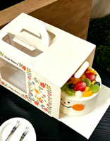 Boîte à gâteau pliable portable en carton blanc avec fenêtre et poignée, en matériaux recyclés écologiques, personnalisable avec logo, pour boulangerie et emballage de pain
