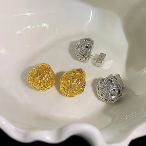 Hot Sale <b>Vintage</b> Jewelry Style Brass Luxury Copper Wire Ball Plated 18k Real <b>Gold</b> Fashion Women Stud <b>Earrings</b> - Product Image 3