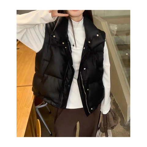 Winter Autumn Real Sheep Leather Goose Down Jacket Sleeveless Warm Down Vest Ladies Women