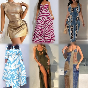 Vestidos Elegantes Ajustados con Estampado Floral y de Color Sólido para Mujer, con Abertura Alta, Moda de Verano, Talla Única, Poliéster/Algodón para Adultos - Product Image 4