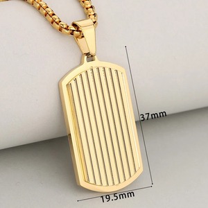 Minimalist Vertical Stripe Dog Tag Pendant Necklace Tarnish Resistant Hypoallergenic Stainless Steel <b>Men</b> Business Casual Jewelry - Product Image 3