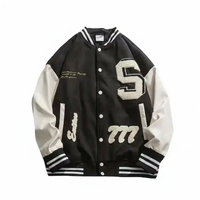 Blouson universitaire noir et jaune à motif flamme, broderie de patch personnalisée, streetwear décontracté et tendance, blouson de baseball OEM