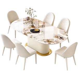 Prezzo all'ingrosso sala da pranzo mobili gamba in metallo economico design semplice lusso moderno ardesia tavolo da pranzo set 6 posti - Product Image 6