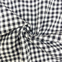 Tissu Seersucker en Coton Teint Fil à Carreaux Vichy Grande Échelle Noir et Blanc 80S 85GSM Froissé En Stock