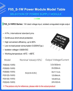 Hi-Link Factory Small Size 3000Vdc Isolated F0505S-1WR3 1W 5V 200mA Dc Dc Converter Power Module 90% Efficiency