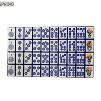 Jeu de Mahjong Classique de Luxe, Tuiles en Acrylique Vintage à Bordure Bleue, Joker Coquille Porte-Bonheur, 160 Tuiles, Mahjong Américain, Divertissement Familial pour les Fêtes
