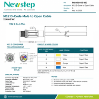 Cable Ethernet Industrial M12 D-Code de 4 Pines Macho a Extremo Abierto, CAT5E SFTP Blindado IP67 Impermeable, Cable Profinet