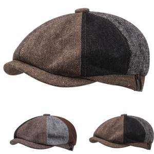 New patchwork <b>beret</b> autumn and winter British classic retro <b>hat</b> men's artistic and fashionable versatile octagonal <b>hat</b> - Product Image 1