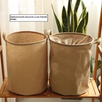 Panier à linge pliable de grande capacité en coton et lin de style japonais avec fermeture à cordon, bac de rangement au sol