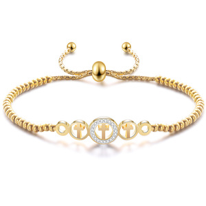 Minimalist Round Cross <b>Bracelet</b> With Diamond Inlay <b>Adjustable</b> For Gift Jewelry - Product Image 1