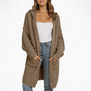 Proveedor Confiable: Cárdigan de Punto Grueso con Manga Larga y Frente Abierto para <span class=keywords><strong>Mujer</strong></span>, Suéter Holgado, Abrigo Largo Tipo Duster, Abrigo de Punto para Dama - Product Image 1