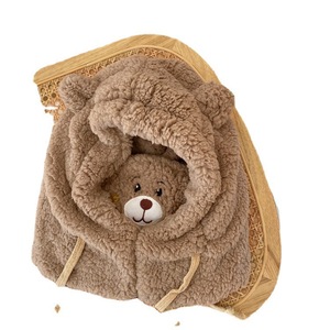 <b>Cute</b> <b>Bear</b> Scarf Hat Women Winter Plush Hooded Warm All In One Korean Style Off White Lamb Wool - Product Image 5