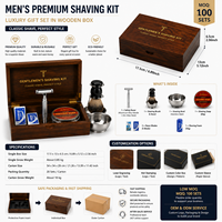 Coffret Cadeau de Rasage Premium Réutilisable pour Homme – Rasoir de Sécurité de Luxe avec Boîte en Bois, Manche en Alliage d'Aluminium et Tête en Alliage de Zinc