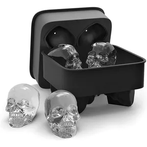 Custom Logo Diy 3D Bpa Free Big Large Ball Shape Whiskey Chocolate Creative Maker Soft Silicone Skulls Face Ice Cube Tray Mold