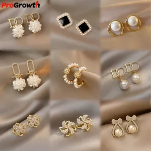 S925 Silver Post Imitation Pearl Earrings Korean Design Jewelry Gift for Girl Luxury Fashion Geometric pendant Stud Earring
