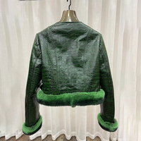 Veste de motard en cuir véritable grain crocodile haut de gamme pour femme, avec garniture en fourrure de lapin Rex véritable, épaisse et chaude pour l'hiver