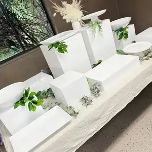 5 pièces/ensemble blanc acrylique Buffet affichage nidification Cube alimentaire affichage acrylique Risers pour la fête de mariage