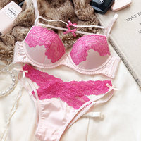 Set Bra dan Panty Wanita dengan Renda Bunga, Push Up, Cup Berbusa, Potongan Tinggi, Seksi, Bernapas, Tanpa Kawat, Ukuran S-XL, 5 Warna, Dewasa