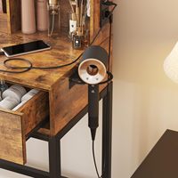 Grande coiffeuse marron avec tiroirs, éclairage LED et prise électrique 3 couleurs, pieds et chaise en métal robustes, pour chambre et dressing