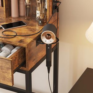Grande coiffeuse marron avec tiroirs, éclairage LED et prise électrique 3 couleurs, pieds et chaise en métal robustes, pour chambre et dressing - Product Image 4