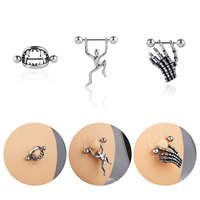 Anneaux de piercing pour mamelons en acier inoxydable cool, 16g, crâne de vampire, dents, bijoux de corps, barres, mode, femmes, hommes