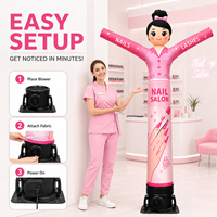 Danseur gonflable rose pour salon de manucure, motif dessin animé, avec impression ongles et cils, pour attirer les clients des instituts de beauté