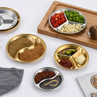 Assiette à 3 compartiments pour sauce soja, assaisonnements et condiments Contenant divisé en acier inoxydable Home Restaurant Wedding Occasions