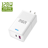 Chargeur secteur GaN 120W à lumière bleue linéaire, prise de charge rapide PD 20W, norme EU/US/UK 5V 2A pour téléphone portable