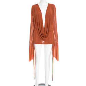 GX25222 Abito Sexy da Club Moda Femminile Boutique Maniche Lunghe <span class=keywords><strong>a</strong></span> Campana per Feste Scollatura Profonda <span class=keywords><strong>a</strong></span> V in <span class=keywords><strong>Rete</strong></span> Trasparente <span class=keywords><strong>Mini</strong></span> Abito - Product Image 5