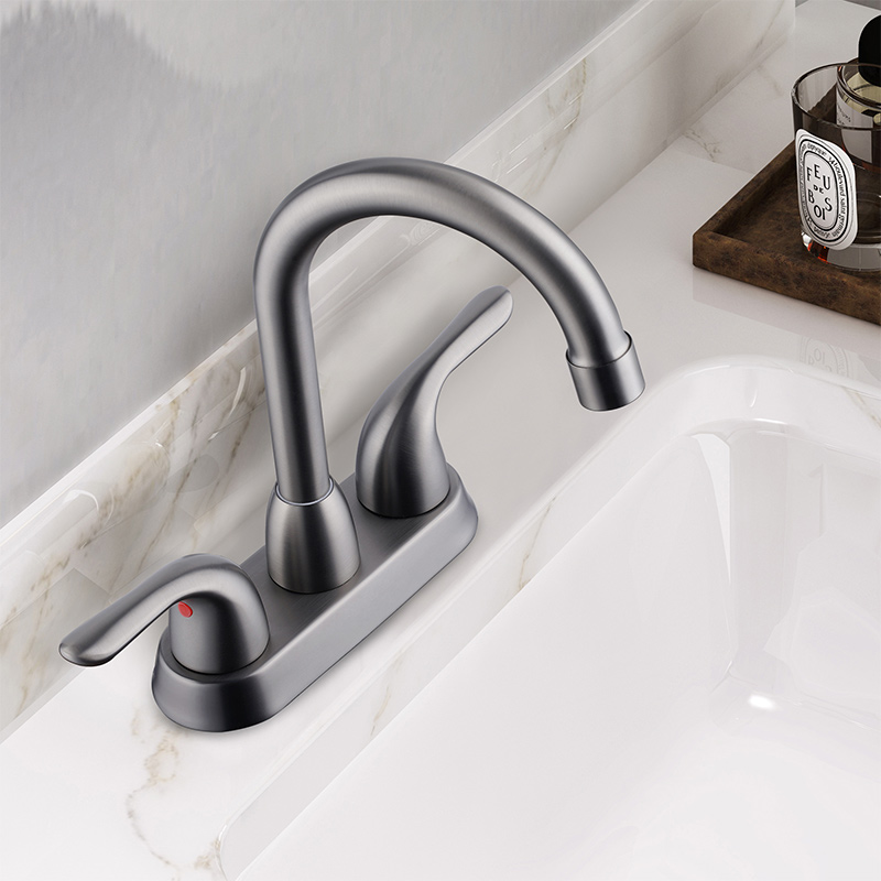 Factory direct deck mounted water tap Dual Handle brushed Basin mixer Faucet