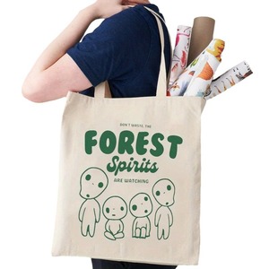 Bolso de hombro de lona personalizado con patrón de espíritu del bosque Kodama para viaje, bolso de compras reutilizable para mujer con personalizado - Product Image 5