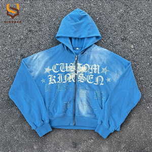 Sweat-shirts personnalisés OEM pour hommes, vente en gros, coupe courte, haute qualité 400 g/m², effet délavé à l'acide, avec fermeture éclair, effet soleil éclairé - Product Image 1