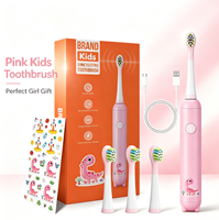 Brosse à dents sonique rose pour enfants K5, motif fusée de dessin animé, rechargeable, étanche, 38000 VPM, poils souples, minuteur 2 min, cadeau pour enfants