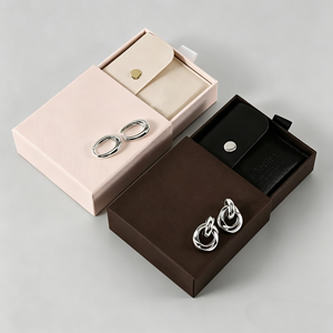 Leather Jewelry <b>Box</b> Set With Snap Button Closure Rectangle Shape <b>Plain</b> Design For Jewellery Storage - Product Image 1