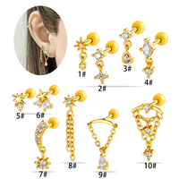 Boucle d'oreille clou Maina plaquée or avec zircon cubique en forme de goutte d'eau, pendentif pour lobe d'oreille et tragus, avec dos à vis externe