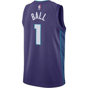 Maillot de basket-ball violet pour jeunes des Charlotte Hornets, édition Statement, modèle Swingman, Ball 1, col en V, anti-humidité - Product Image 3
