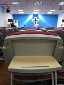 Chaise de conférence pliable avec tablette d'écriture intégrée, style moderne, en fer, pour églises, salles de formation, cinémas et salles de conférence, avec assise rembourrée - Product Image 6