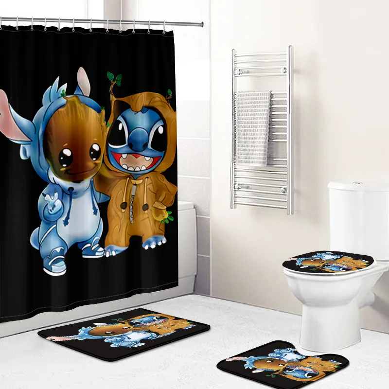 New Arrivals Stitch pattern Customized Brand Name Bathroom Set Polyester Shower Curtain for Adults and Kids