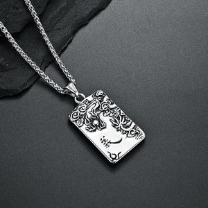 Collar con Colgante de Acero Inoxidable con Cadena de Eslabones Geométricos Vintage, Estilo Guan Gong Guan Yunchang, para Hombre - Product Image 5