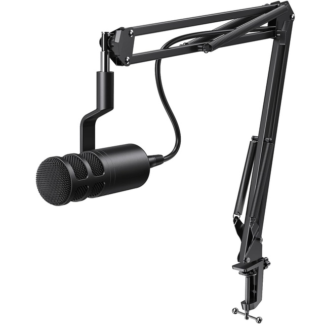 Professional Cardioid Dynamic Microphone with Metal Arm Stand XLR Wired for Podcasting Broadcasting Interview & Recording