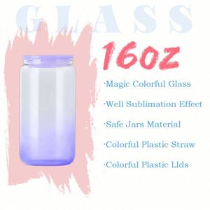 Nouveau Verre à sublimation 16oz transparent, effet dégradé, coloré, type bonbon, en verre gelée, avec couvercle et paille en plastique colorés, en provenance des États-Unis - Product Image 3