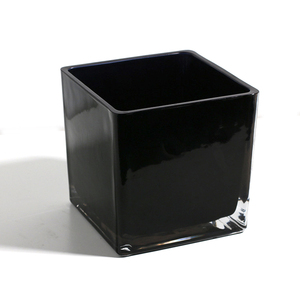 Wholesale home decor suppliers elegant luxury black colored square shaped wedding glass flower vase for centerpiece