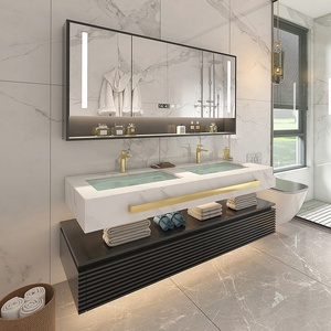 Phong Cách Châu Âu Bán Nóng Mộc Mạc Gỗ Sồi Thiêu Kết Đá Top Phòng Tắm Nhỏ Vanities Với Bồn Rửa 24 Inch Và 48 Inch - Product Image 5